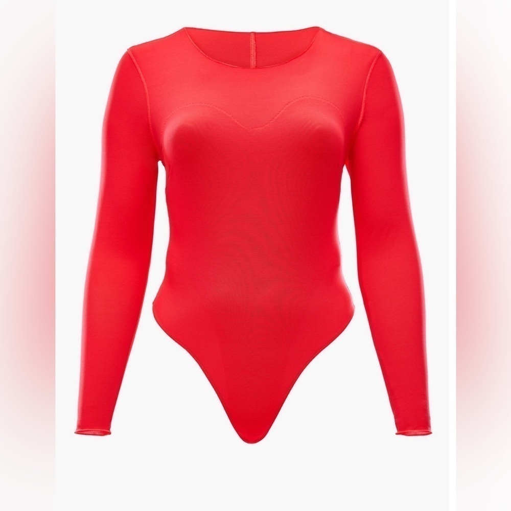 Yitty Mesh Me Smoothing Sleeved Thong Bodysuit Hot Pink Size XL